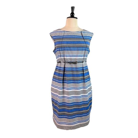 Calvin Klein Sheath Dress High Waist Sleeveless Blue Gray Stripe Size 16W Plus - Picture 1 of 12